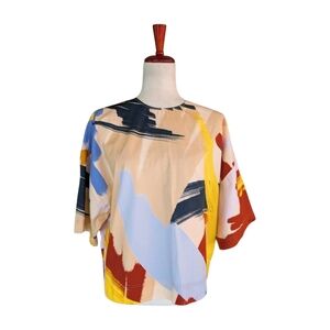 NWT Galeries Lafayette Multi Color Abstract‎ Print Cotton Top Size 38